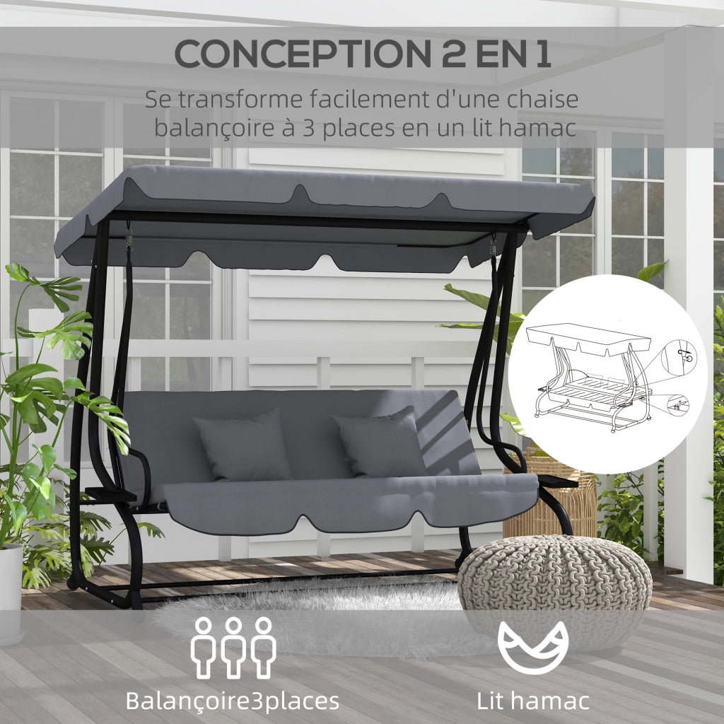 Balancelle da giardino 3 posti con tetto regolabile ¨C zephmum ¨C grigio scuro acciaio 120x164 cm