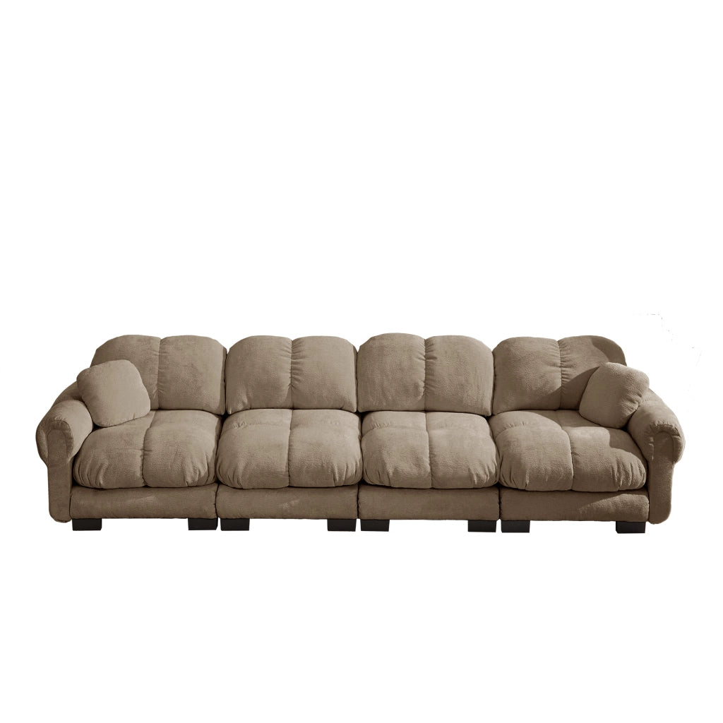 Divano modulare 3 posti con cuscini trapuntati e braccioli curvi, in ciniglia marrone 330 × 86 × 90 cm