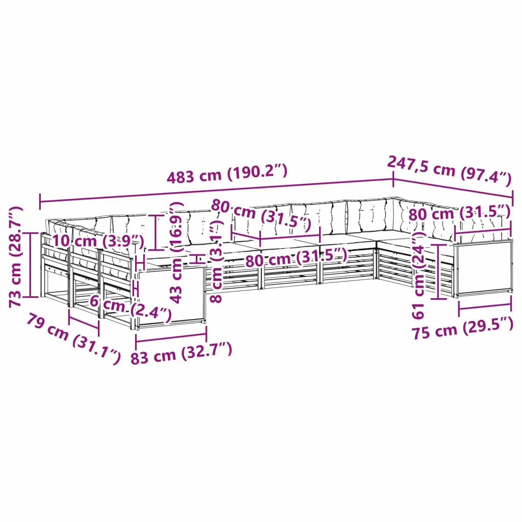 Set divani 10 pz Legno di Acacia Massello 3383885