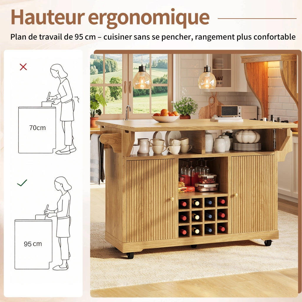 Carrello da cucina mobile con vani aperti; ripiani regolabili e portabottiglie; per cucina e sala da pranzo