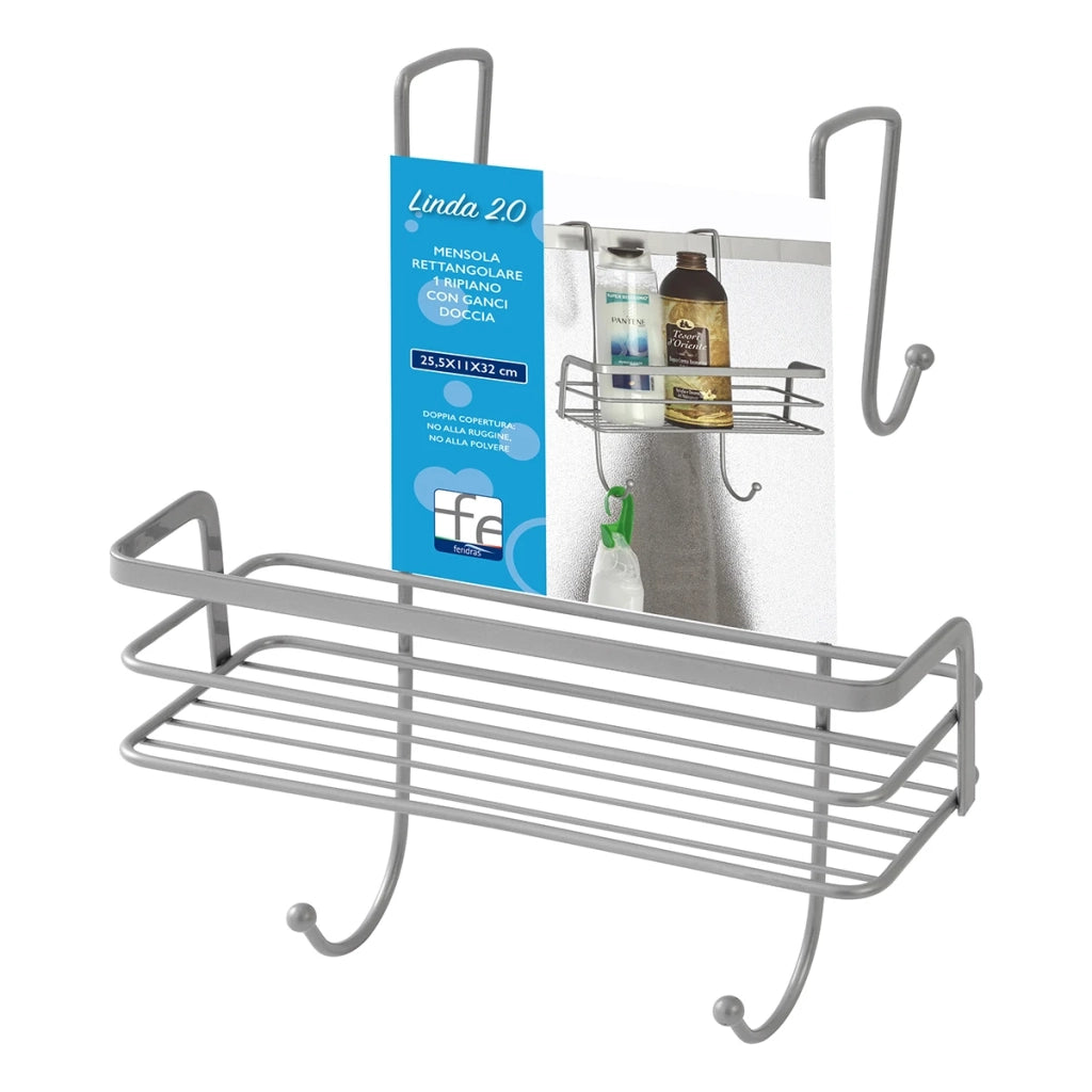 Mensola bagno FERID cromo-satinato 1 ripiano con gancio