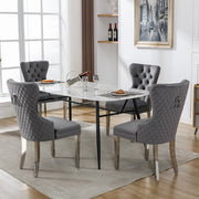Sedie da Pranzo Set 4 Pezzi ¨C MINIMAL ¨C Velluto Grigio, Gambe in Metallo, Schienale con Borchie