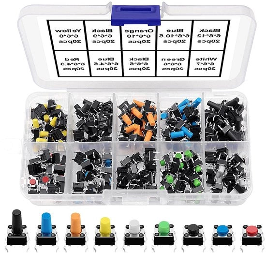 200 pezzi di tasti di cambio di stato tattili micro mini 6*6mm assortimento per campi con prodotti elettronici (multicolore)