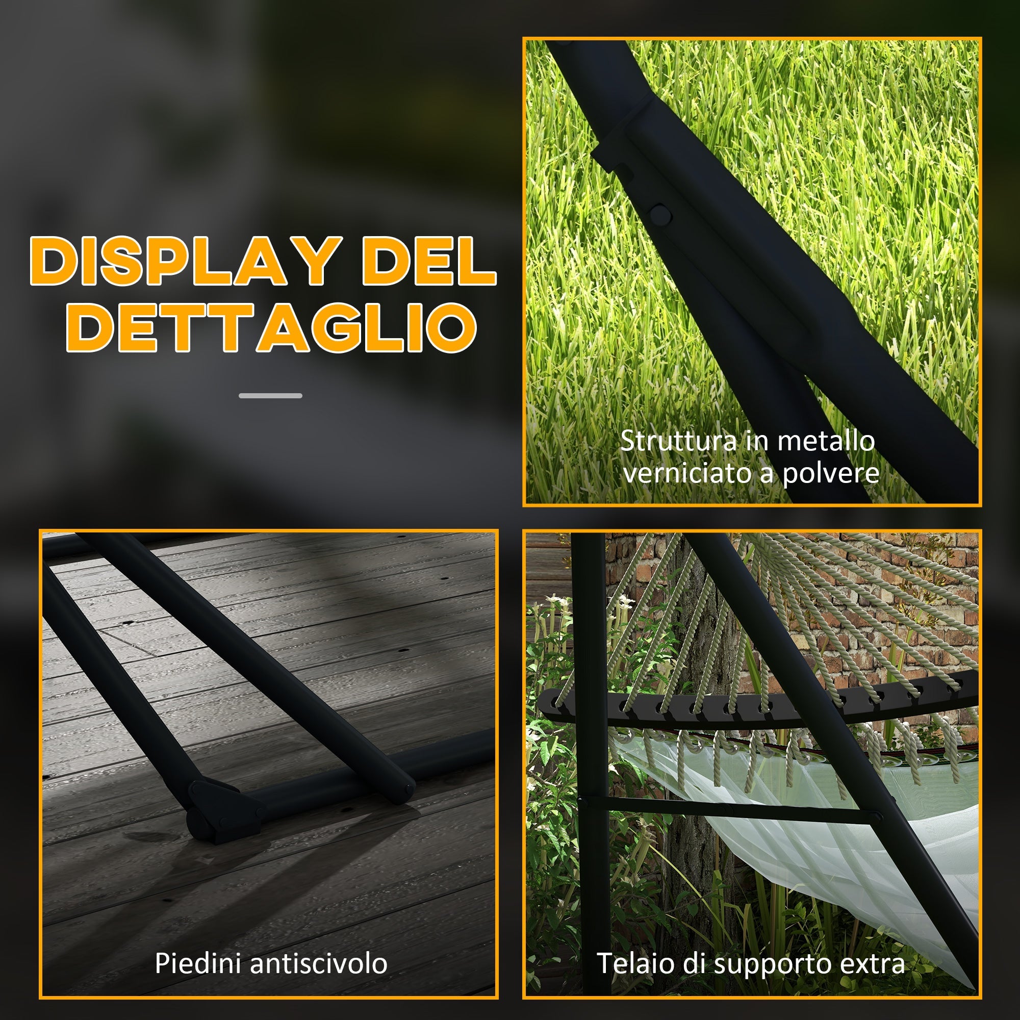 Amaca con Supporto max 120kg 263x89x100 cm in Metallo Borsa Incluse Nero e Bianco