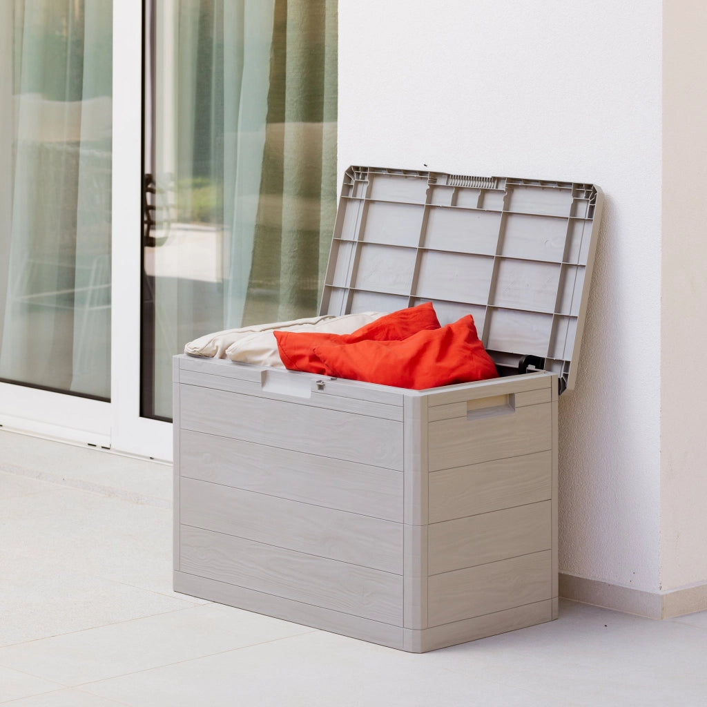 Baule multiuso Woody's 160 litri in resina effetto legno per interno ed esterno colore tortora Toomax