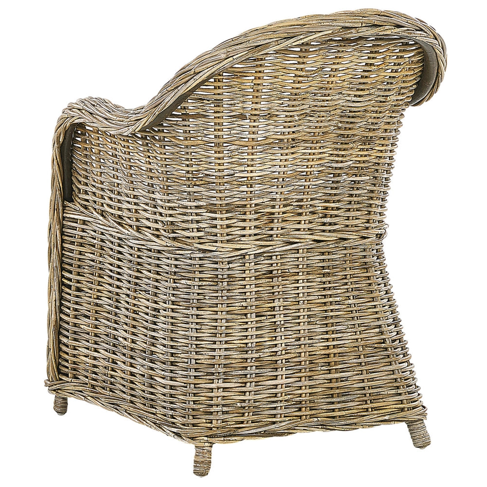 Set di 2 poltrone da giardino in rattan naturale con cuscino di seduta in cotone bianco sporco per interni ed esterni