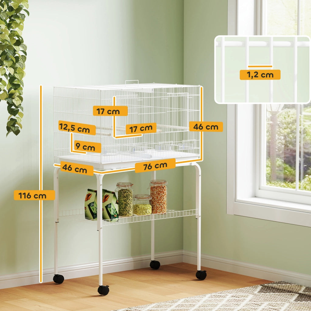 Gabbia per Uccelli con Divisorio e Vassoio Estraibile ¨C Zephmum ¨C 76x46x46 cm Bianco