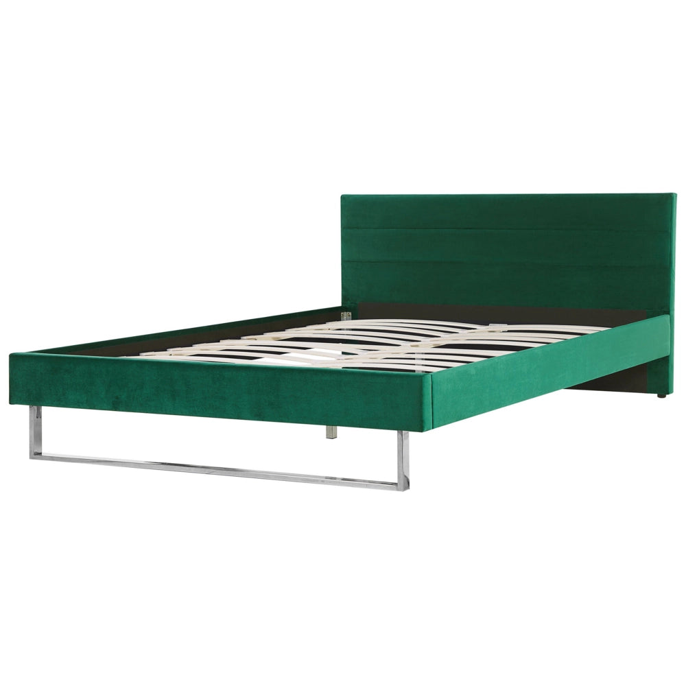Letto Imbottito Velluto Verde Super King Size 180 x 200 cm Testiera Verde Gamba Argento Glam