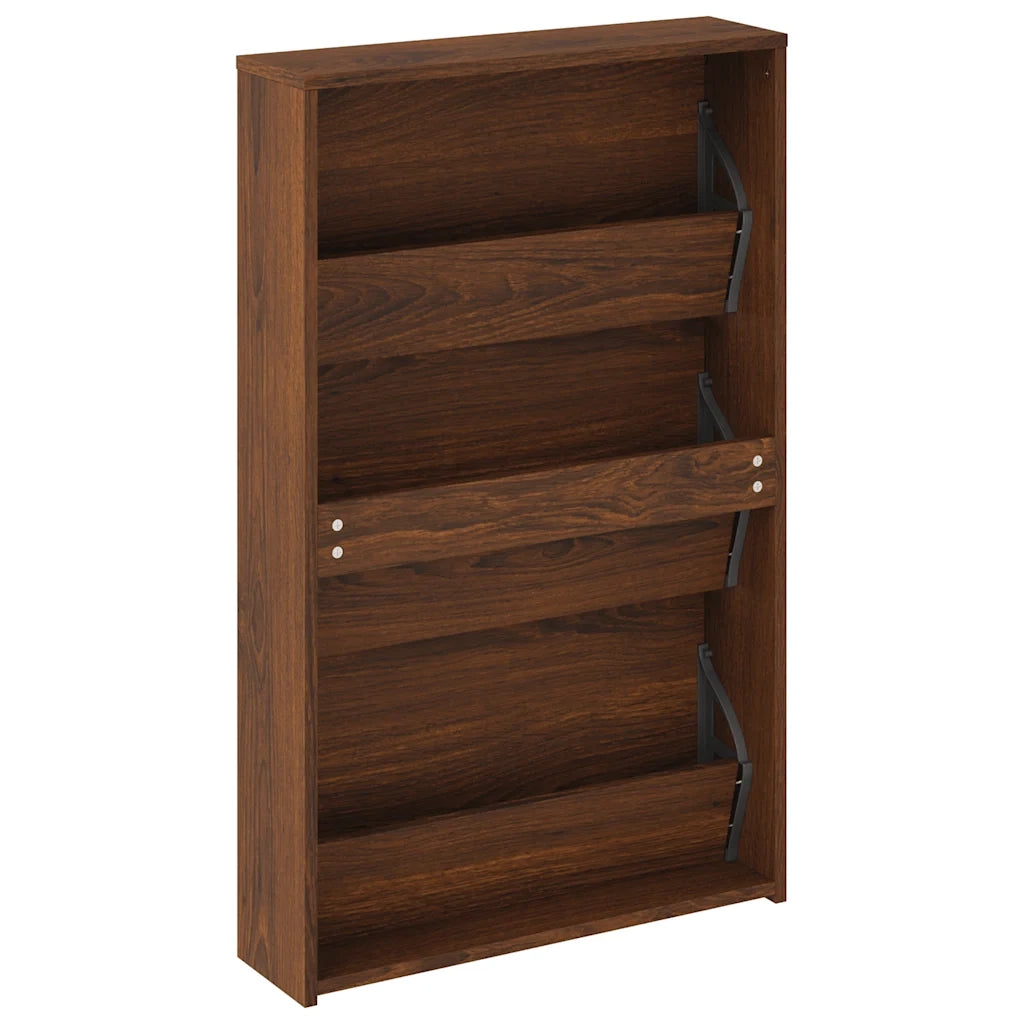 Scarpiera con Specchio a 3 Livelli Rovere marrone 63x17x102,5cm