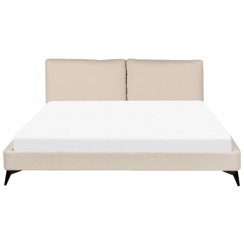 Letto imbottito moderno in bouclè beige 180 x 200 cm con rete a doghe