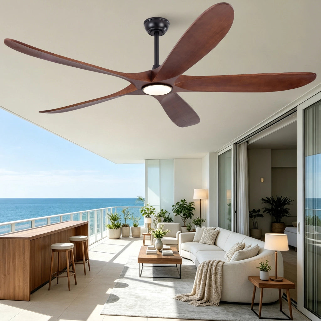 Ventilatore da soffitto 60 pollici con luce, ultrapiatto, 5 pale legno massello noce scuro, 3CCT dimmerabile, 6 velocit¨¤, aria silenziosa