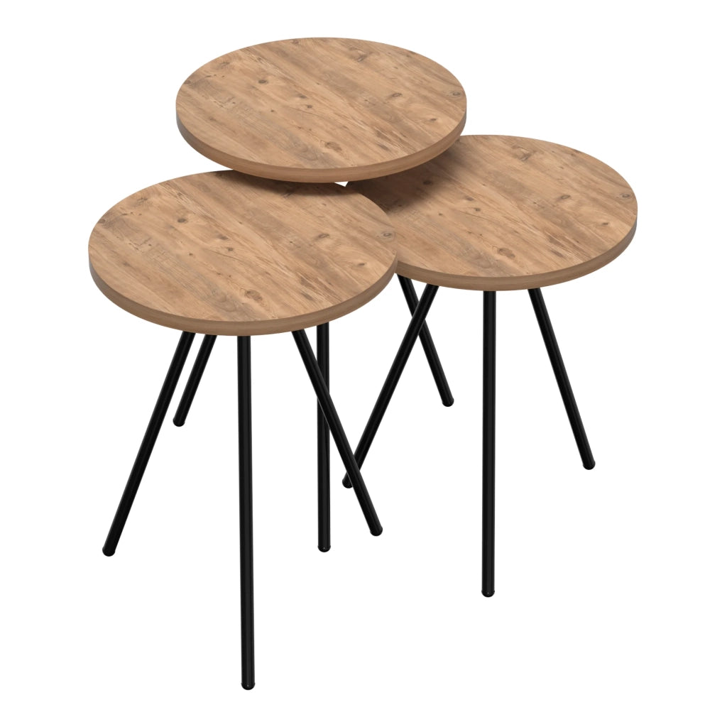 Set di 3 tavolini rotondi impilabili nero naturale 03_0008419
