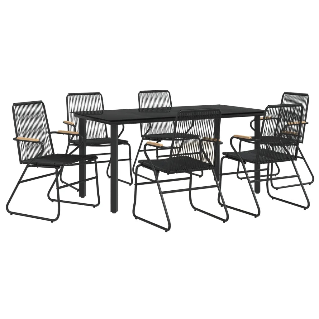 Set da Pranzo da Giardino 7 pz Nero in Rattan PVC