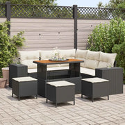 Set Divano da Giardino con cuscino 9 pcs Nero e Crema