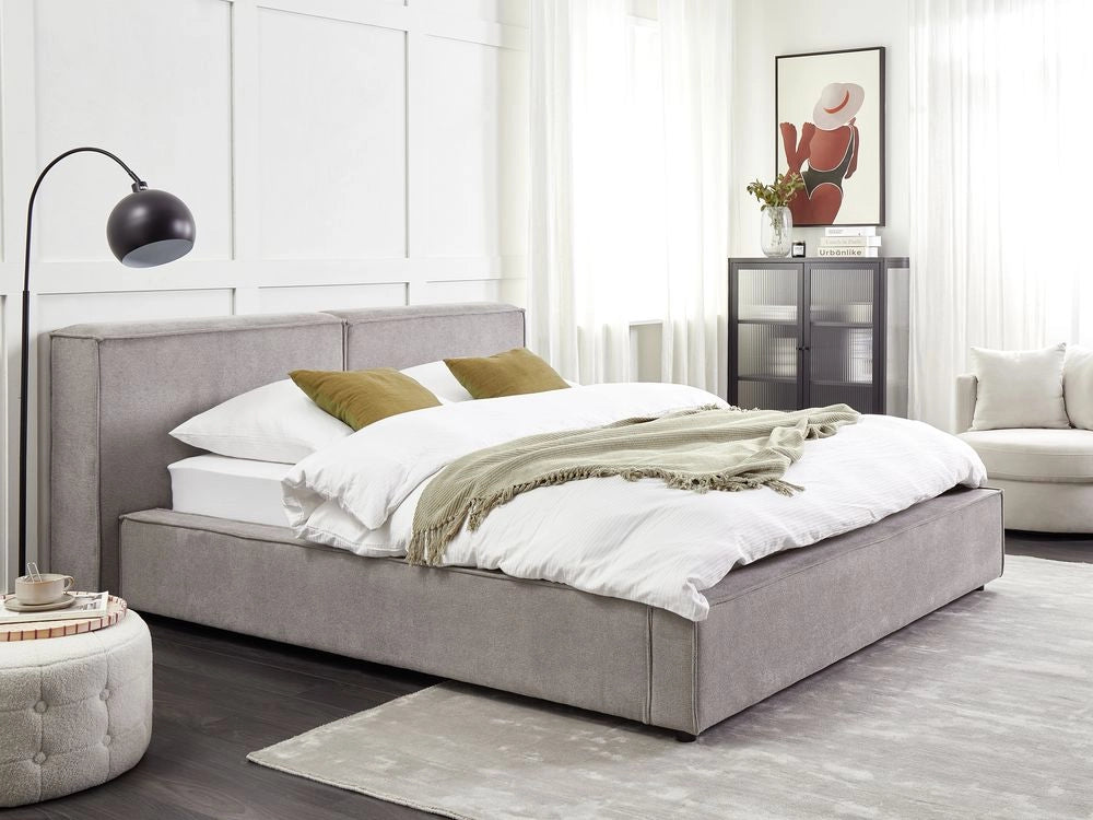 Letto matrimoniale in velluto a coste con struttura a doghe grigio 160 x 200 cm stile classico camera da letto