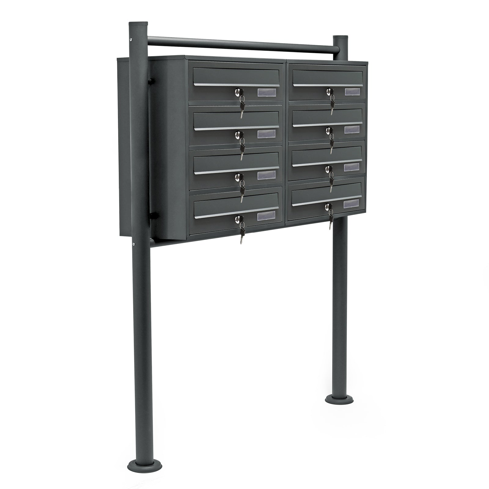 Cassetta postale condominiale autoportante, 8 posti, antracite, 945 x 270 x 1500 mm, 2 moduli
