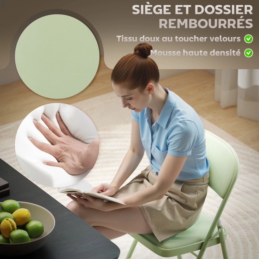 Sedia da Pranzo Pieghevole con Schienale Imbottito ¨C ZephMum ¨C Verde Velluto, Struttura in Metallo