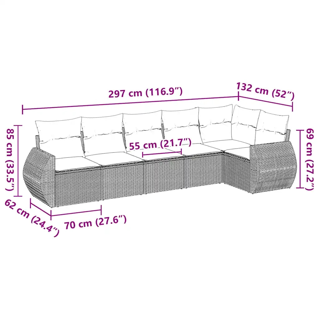 Set Divano da Giardino 6 pz con Cuscini Nero in Polyrattan 3253722