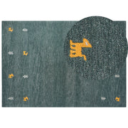 Tappeto Gabbeh in lana verde 160 x 230 cm, trapuntato a mano con motivi animali occidentali e design rustico