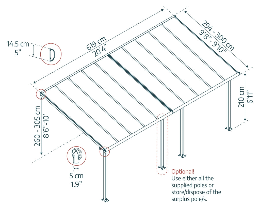 Pergola Addossata in Alluminio Olympia 3X6.2 m Bianco