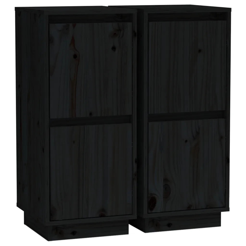 Credenze 2 pz Nero 31,5x34x75 cm in Legno Massello di Pino cod mxl 8933