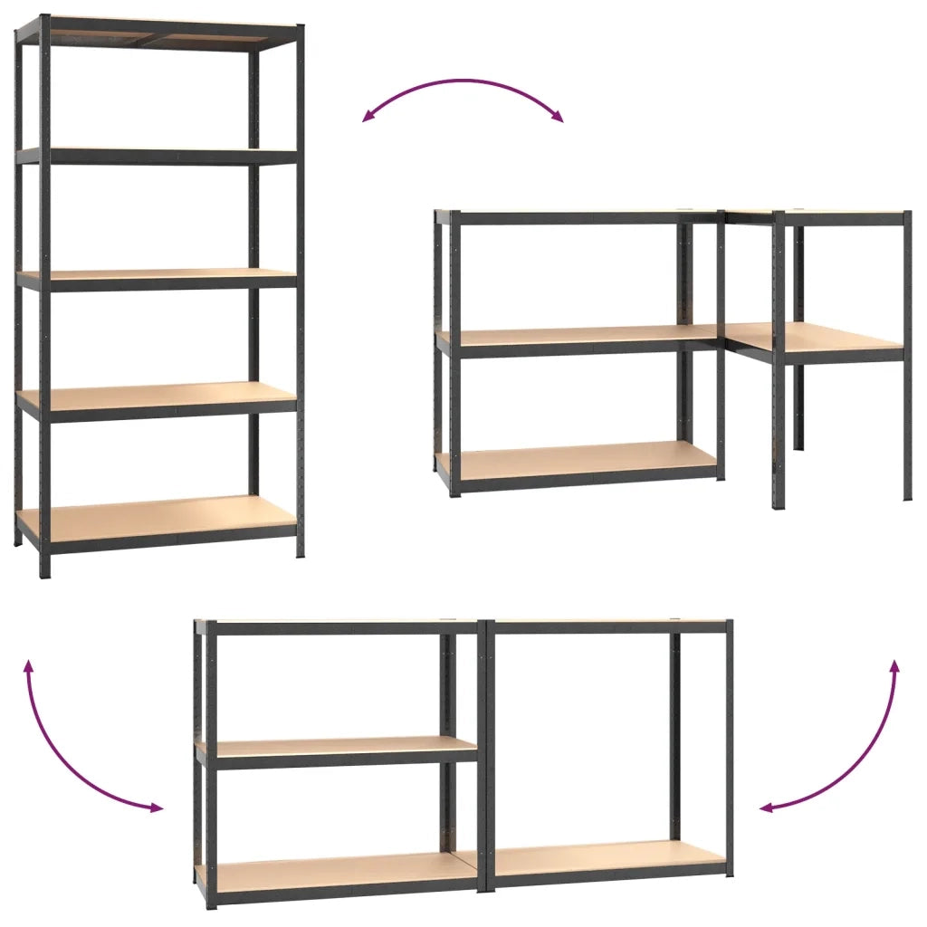 Scaffali Resistenti 5 Ripiani 3pz Grigio Acciaio e Multistrato 3154208