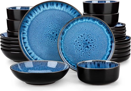 Glazuur dinerset 6 persone 24 pezzi set da tavola mediterraneo insieme di piatti da pranzo piatti da dessert piatto per muesli piatto per pasta set di piatti Playa Blue 6 persone