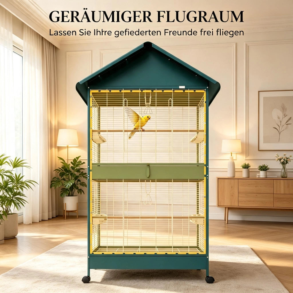 GABBIA PER UCCELLI con divisorio rimovibile 94x70x158 cm verde scuro