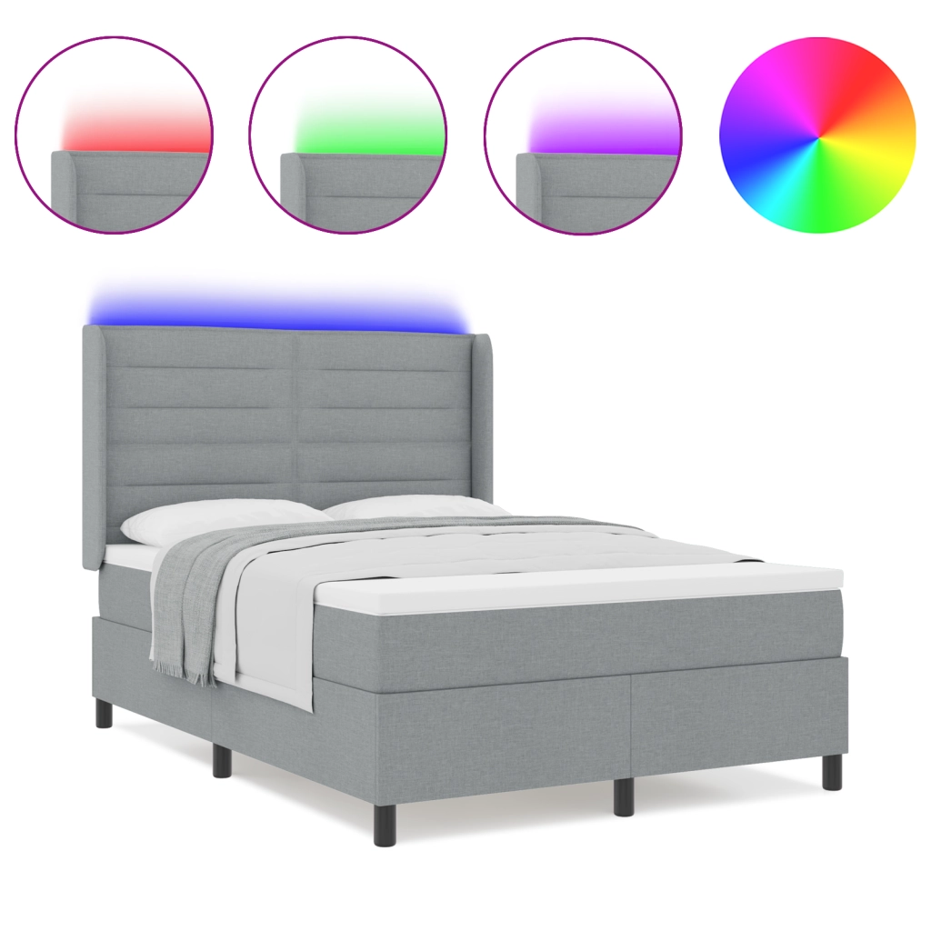 Letto a Balancelle con Materasso e Luce LED Grigio Chiaro 140x200 cm Tessuto