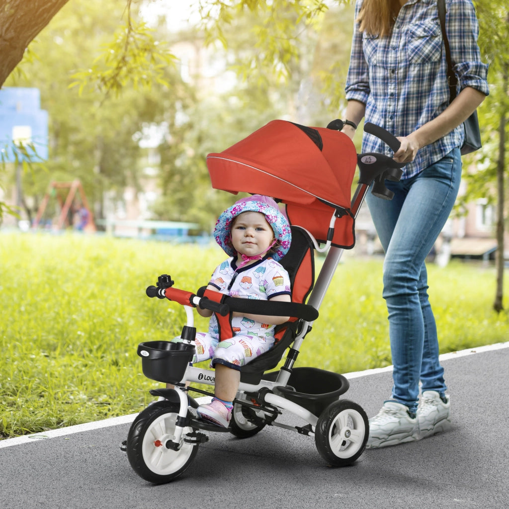 Triciclo Bambini 6 in 1 con Maniglia, Cestino, Cintura ¨C zephmum ¨C Rosso