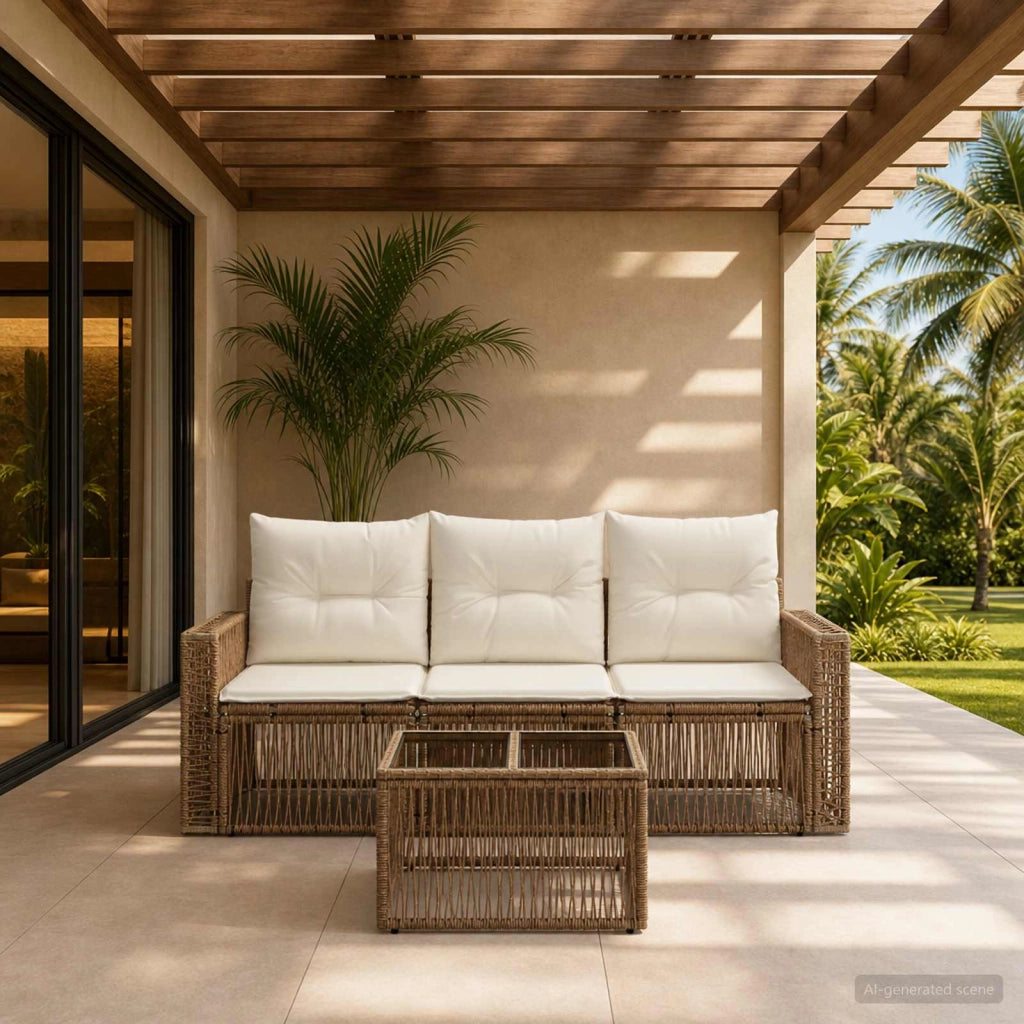 Set Divano da Giardino 4 pz Beige e Bianco Crema polyrattan 3435045
