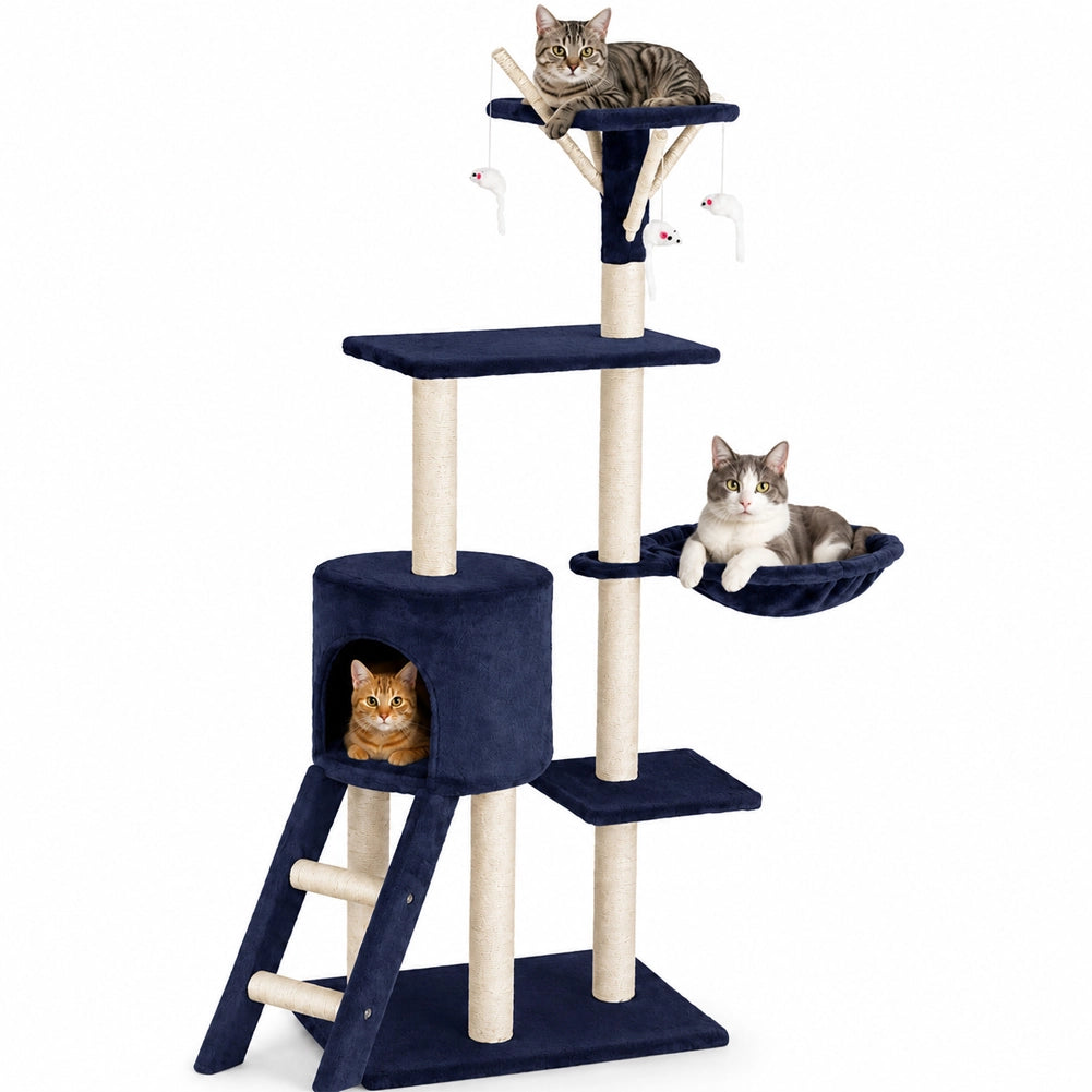 Tiragraffi per Gatti Albero Sisal Parco Giochi Gioco Gatto Tira Graffi Blu Scuro
