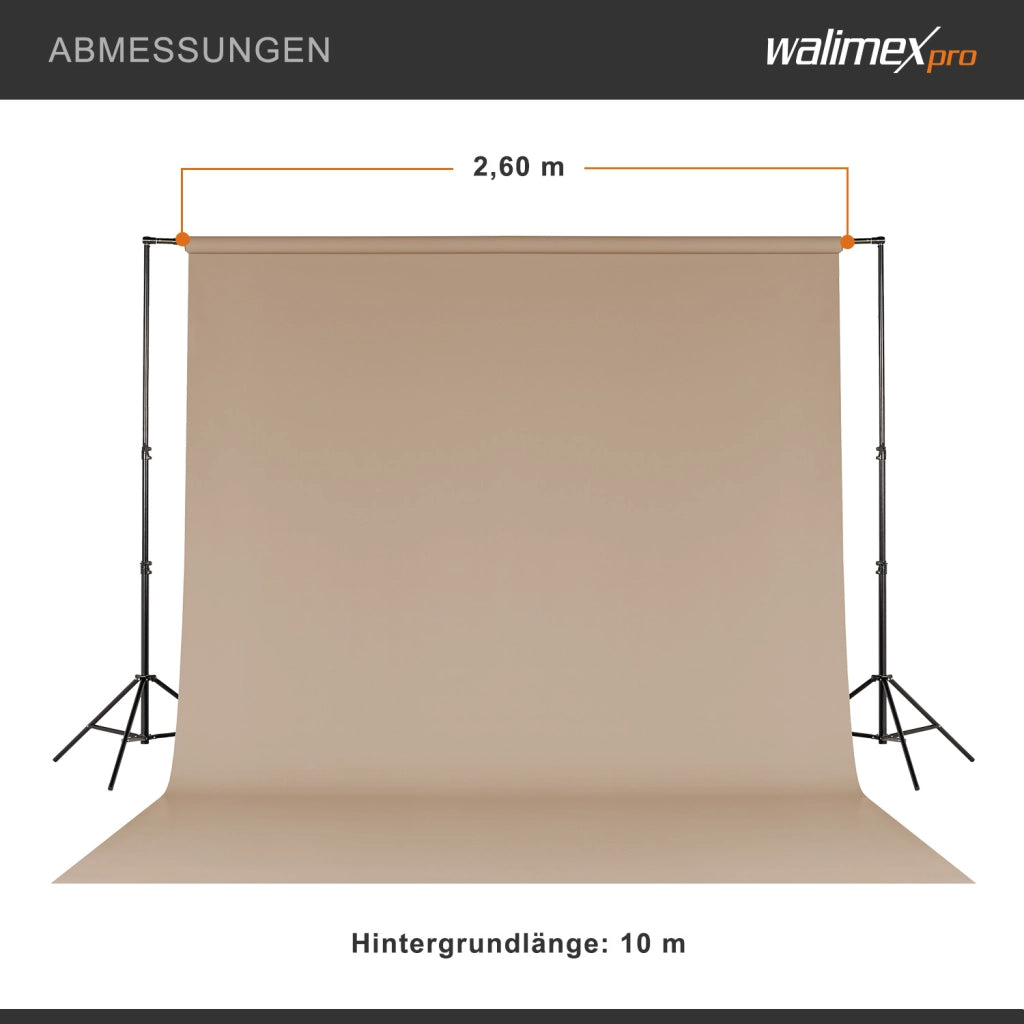 Sfondo fotografico in cartoncino beige chiaro 2,60x10 m, Backdrop foto antiriflesso e resistente, per studi fotografici