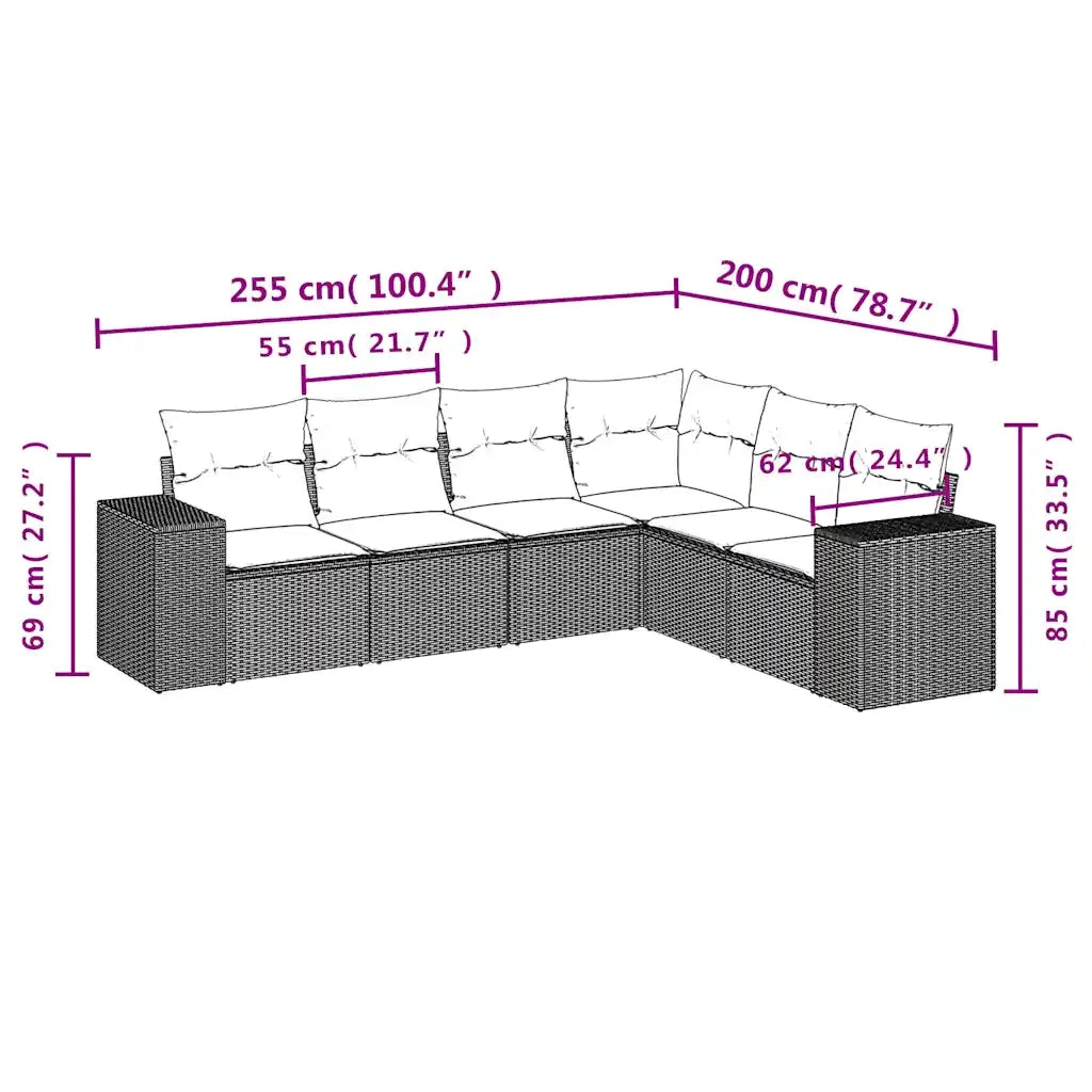 Set Divani da Giardino 6 pz con Cuscini Marrone in Polyrattan 3222613