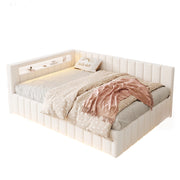 Letto Contenitore 140x200 cm; con LED e USB; in Velluto Beige; con Testiera e Schienale