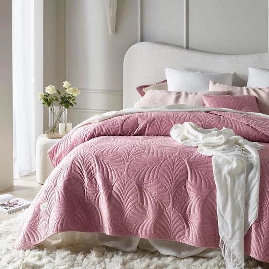 Bedsprei in Tela di Velluto Rosa per Letto e Divano - 200 x 220 cm - Tessuto soffice come la seta
