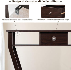 Tavolo Consolle in Legno, Consolle con Cassetto e Ripiani, Tavolo d'Ingresso Multiuso per Salotto, Corridoio e Entrata 120 x 30 x 81 cm (Marrone)