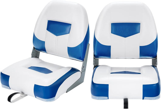 Set di 2 Sedie da Barca, Sedie per Barca Con Schienale Basso, Sedia Pieghevole, con Schiuma Spessa, Cinghia di Fissaggio, 50 x 42 x 52 cm (Blu+Bianco)