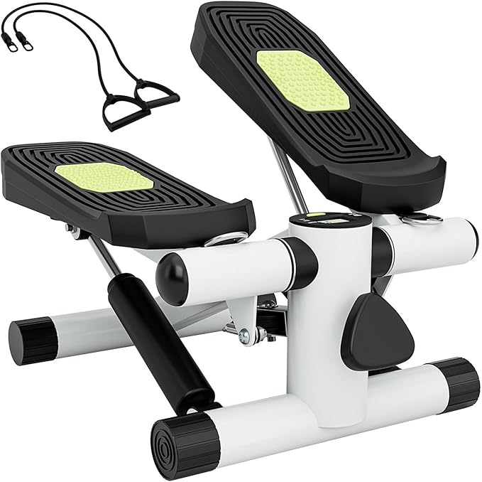 Mini Stepper per Esercizio a Casa, Stepper Idraulico con Fasce di Resistenza, Altezza Regolabile e Pedali Antiscivolo, Dispositivo per Allenamento Completo del Corpo