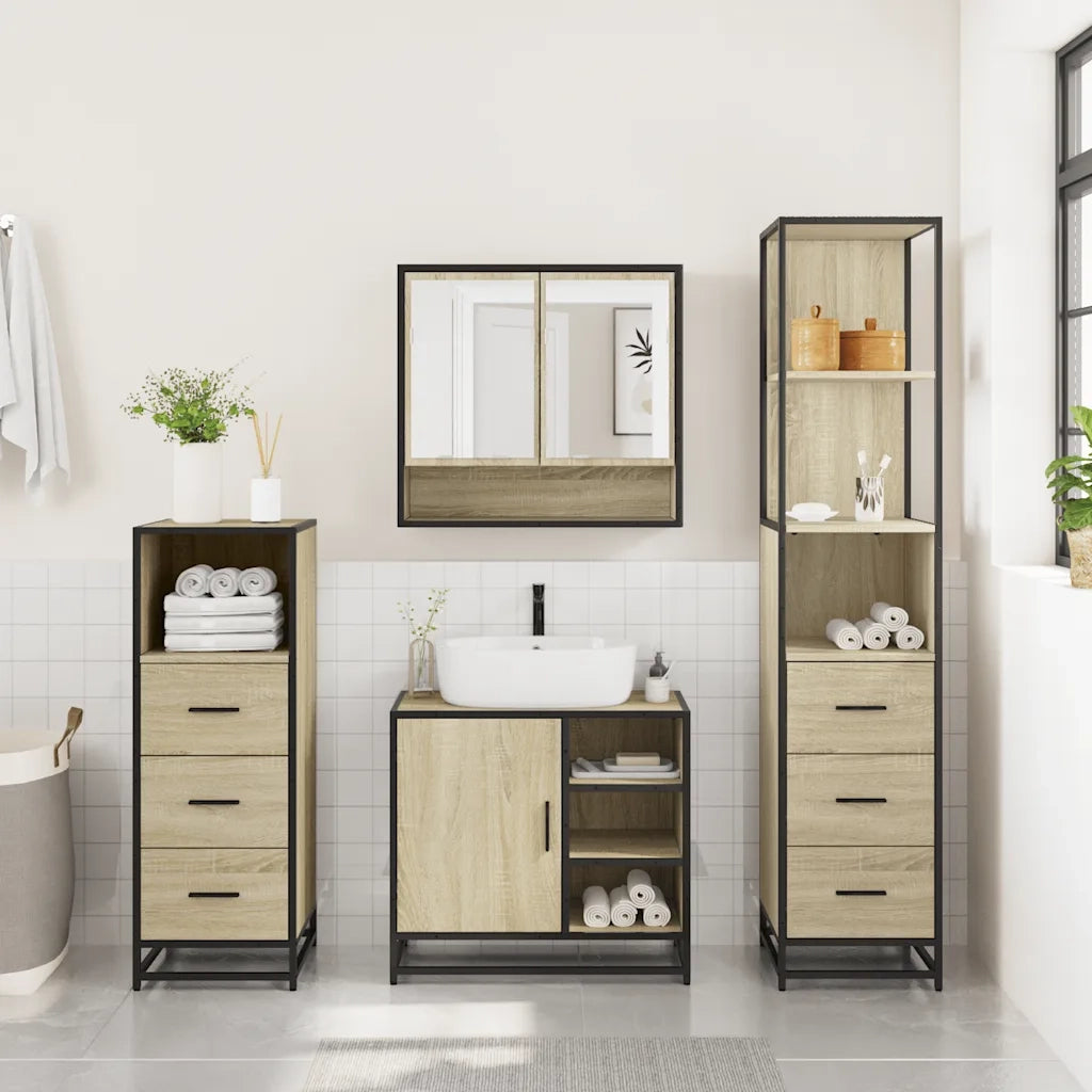Set Mobili da Bagno 4 pz Rovere Sonoma in Legno Multistrato 3301296
