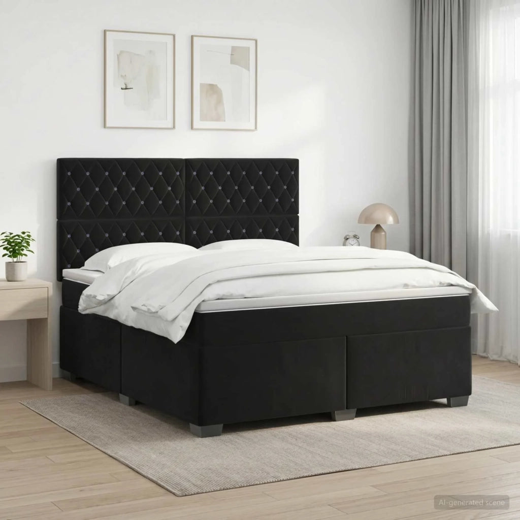 Letto box spring con materasso Nero 140 x 190 cm Velluto 3453634
