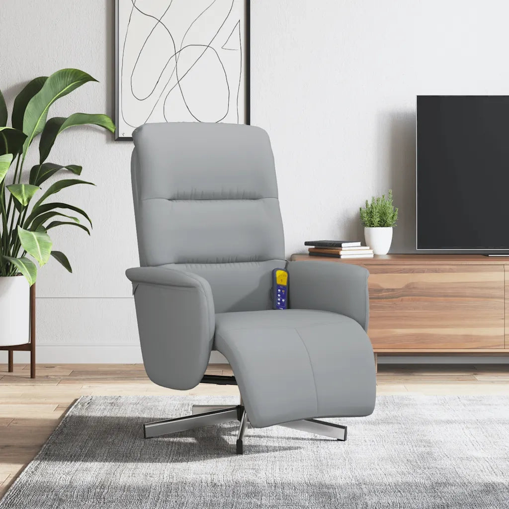 Poltrona | Sedia Relax Reclinante Massaggio Poggiapiedi Grigio Chiaro Tessuto