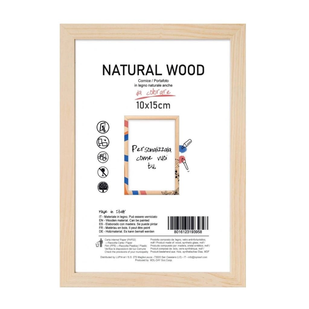 Cornice Portafoto da Appoggio Natural Wood con Piede 10 x 15 cm
