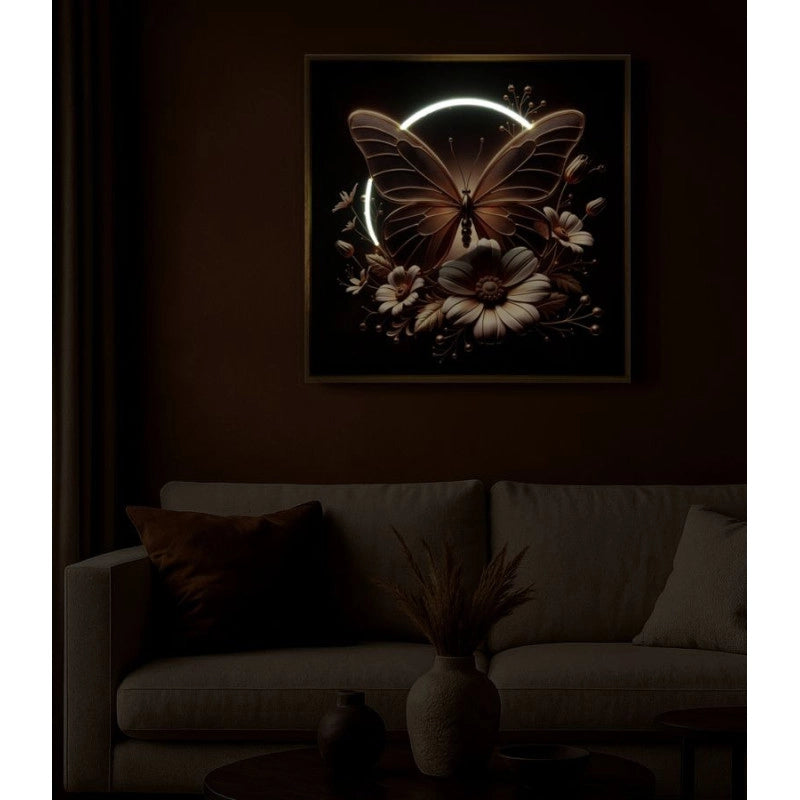 Stampa Con Led Su Tela Laccata Con Cornice Butterfly cm 50x4x50