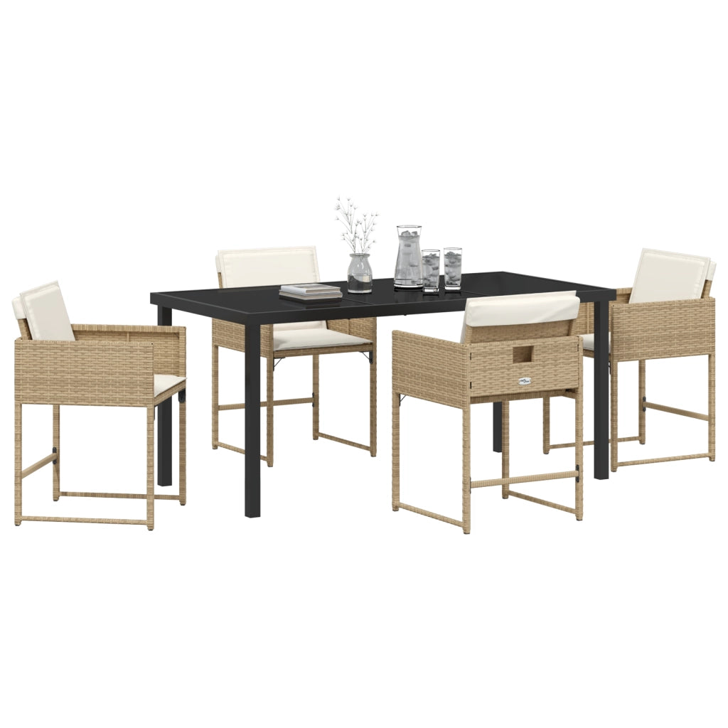 Set Pranzo Giardino 5 Pezzi con Cuscini Beige Polyrattan