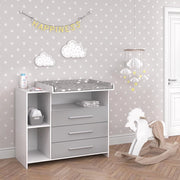Fasciatoio Oskar, Bianco/Grigio, 113 x 100 cm, convertibile in cassettiera grazie al fasciatoio rimovibile