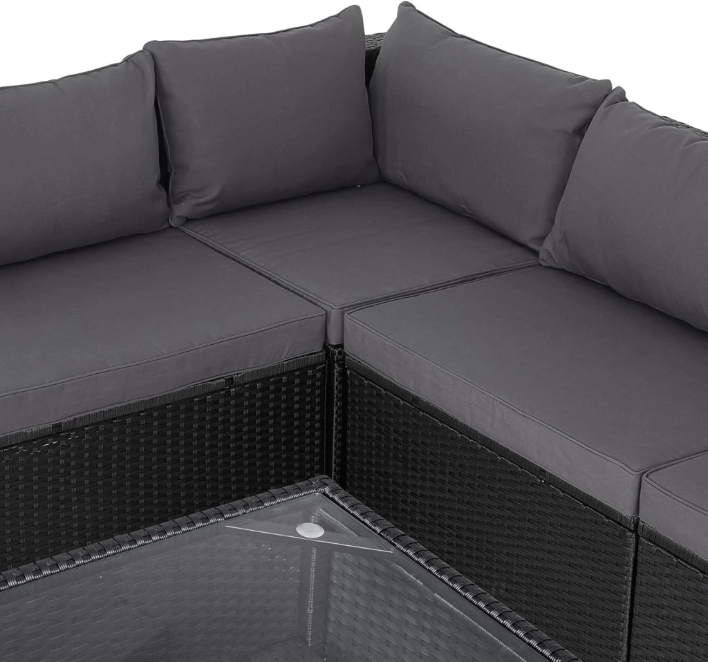 Set Salotto in Polyrattan XL Cuscini Imbottiti Tavolo in Vetro Resistente Mobili da Giardino Salottino Angolo