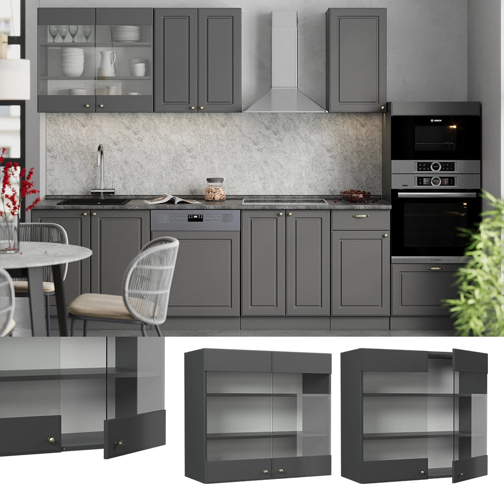 Vicco Mobile da cucina in vetro Landhaus antrazit-oro 80 cm