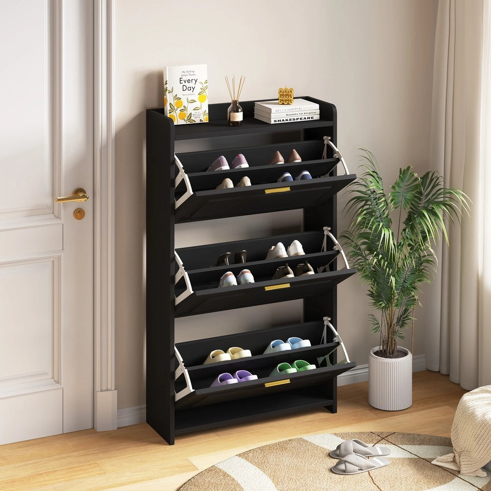 Scarpiera Alta con 6 Ripiani ¨C MINIMAL ¨C Nero, MDF e Truciolato, 70x24x120 cm