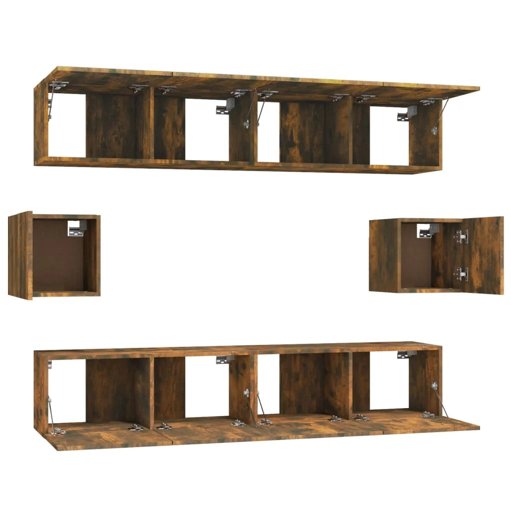 Set di mobili mobile credenza TV televisione soggiorno camera da letto soggiorno 6 pezzi rovere affumicato truciolato marrone 02_0025107